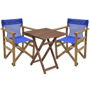 Set mobilier de gradina 3 piese Retto, Pakoworld, masa cu 2 scaune, 60x60x71 cm, lemn masiv de fag/PVC perforat, albastru imagine
