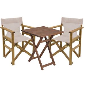 Set mobilier de gradina 3 piese Retto, Pakoworld, masa cu 2 scaune, 70x70x71 cm, lemn masiv de fag/PVC perforat, bej/alb imagine