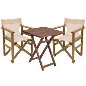 Set mobilier de gradina 3 piese Retto, Pakoworld, masa cu 2 scaune, 60x60x71 cm, lemn masiv de fag/PVC perforat, ecru imagine