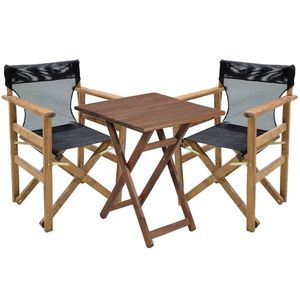 Set mobilier de gradina 3 piese Retto, Pakoworld, masa cu 2 scaune, 70x70x71 cm, lemn masiv de fag/PVC perforat, negru/gri imagine