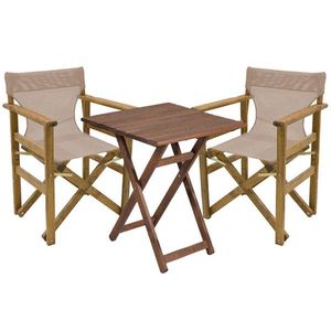Set mobilier de gradina 3 piese Retto, Pakoworld, masa cu 2 scaune, 70x70x71 cm, lemn masiv de fag/PVC perforat, grej imagine