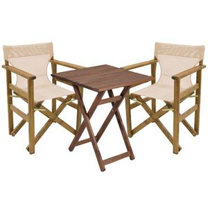 Set mobilier de gradina 3 piese Retto, Pakoworld, masa cu 2 scaune, 70x70x71 cm, lemn masiv de fag/PVC perforat, ecru imagine