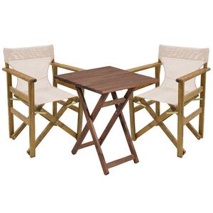Set mobilier de gradina 3 piese Retto, Pakoworld, masa cu 2 scaune, 60x60x71 cm, lemn masiv de fag/PVC perforat, bej/alb imagine