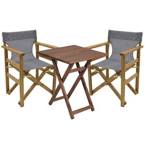 Set mobilier de gradina 3 piese Retto, Pakoworld, masa cu 2 scaune, 60x60x71 cm, lemn masiv de fag/PVC perforat, gri imagine