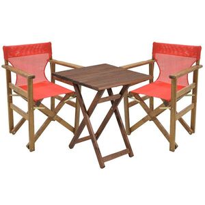 Set mobilier de gradina 3 piese Retto, Pakoworld, masa cu 2 scaune, 60x60x71 cm, lemn masiv de fag/PVC perforat, rosu imagine
