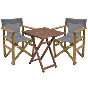 Set mobilier de gradina 3 piese Retto, Pakoworld, masa cu 2 scaune, 70x70x71 cm, lemn masiv de fag/PVC perforat, gri/alb imagine