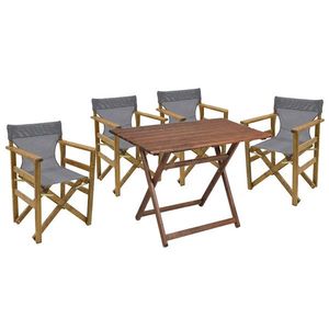 Set mobilier de gradina 5 piese Retto, Pakoworld, masa si 4 scaune, 100x60x71 cm, lemn masiv de fag/PVC perforat, gri imagine