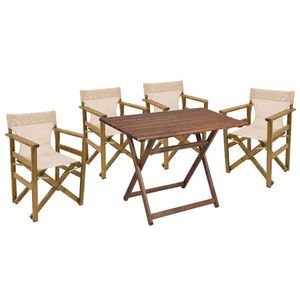 Set mobilier de gradina 5 piese Retto, Pakoworld, masa si 4 scaune, 100x60x71 cm, lemn masiv de fag/PVC perforat, ecru imagine