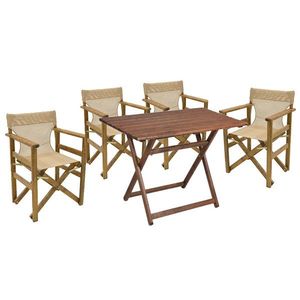 Set mobilier de gradina 5 piese Retto, Pakoworld, masa si 4 scaune, 100x60x71 cm, lemn masiv de fag/PVC perforat, maro imagine
