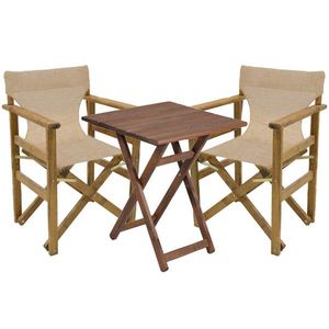 Set mobilier de gradina 3 piese Retto, Pakoworld, masa cu 2 scaune, 70x70x71 cm, lemn masiv de fag/PVC perforat, bej/ecru imagine