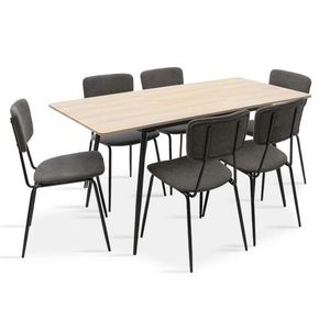 Set masa extensibila si 6 scaune Shazam-Tania, Pakoworld, 120-160x80x76 cm, MDF/fier/textil, sonoma/negru/gri inchis imagine