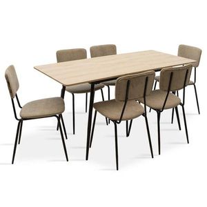 Set masa extensibila si 6 scaune Shazam-Tania, Pakoworld, 120-160x80x76 cm, MDF/fier/textil, sonoma/negru/bej imagine