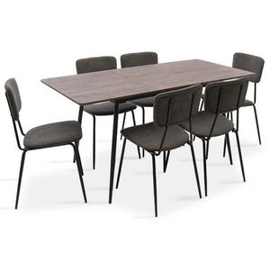 Set masa extensibila si 6 scaune Shazam-Tania, Pakoworld, 120-160x80x76 cm, MDF/fier/textil, maro/negru/gri inchis imagine