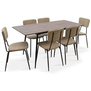 Set masa extensibila si 6 scaune Shazam-Tania, Pakoworld, 120-160x80x76 cm, MDF/fier/textil, maro/negru/bej imagine