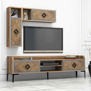 Comoda TV, Hommy Craft, Samba, 180x52x35 cm, Nuc / Albastru imagine
