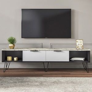 Comoda TV, Minima, Marblous, 180x45x35 cm, Marmură / Negru / Alb imagine