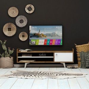 Comoda TV, Mod Design, Ticaba, 120x47x35 cm, Stejar / Alb imagine
