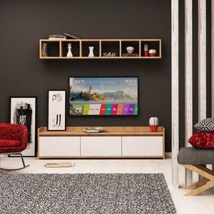 Comoda TV, Mod Design, Liçi, Stejar / Alb imagine