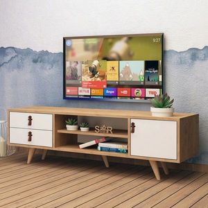 Comoda TV, Mod Design, Lara, Stejar / Alb imagine