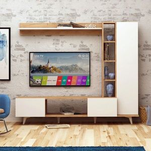 Comoda TV, Mod Design, Rambuty, Stejar / Alb imagine