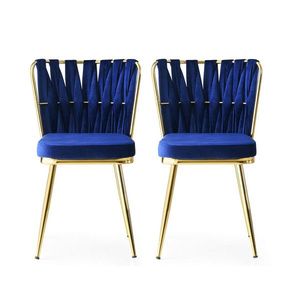 Set scaune 2 piese, Nmobb , Kuşaklı, Metal, Aur / Albastru Marin imagine