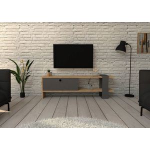Comoda TV, Puqa Design, Yonca, 120x36.8x25 cm, PAL, Antracit / Stejar imagine
