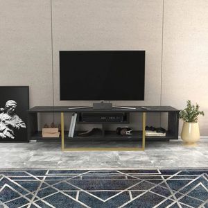 Comoda TV, Retricy, Asal 150, 150x35.2x40 cm, PAL, Negru/Auriu imagine