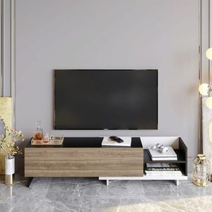 Comoda TV, Retricy, Parion, 165x35x41 cm, PAL, Alb / Negru / Nuc imagine