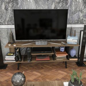 Comoda TV, Retricy, Akya, 160x35x38.6 cm, PAL, Nuc / Negru imagine