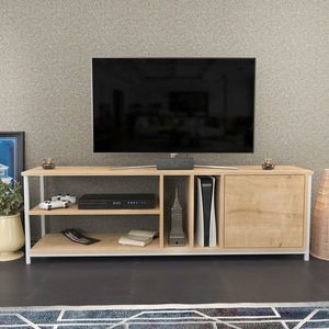 Comoda TV, Retricy, Oneida, 140x35.3x50.8 cm, PAL, Stejar alb imagine