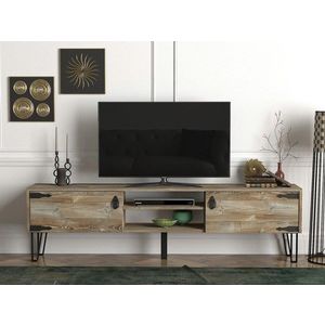 Comoda TV, Tera Home, Costa, 180x49x30 cm, PAL, Nuc / Negru imagine