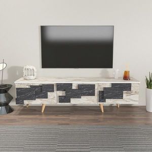 Comoda TV, Zena Home, 3 D, 160x45x35 cm, PAL, Alb / Marmură imagine