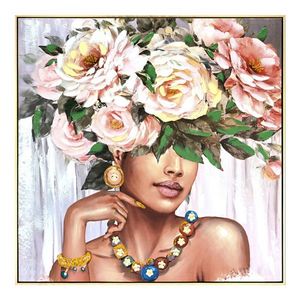 Tablou decorativ Flowergirl, Inart, 82x82 cm, canvas/lemn de brad, multicolor imagine