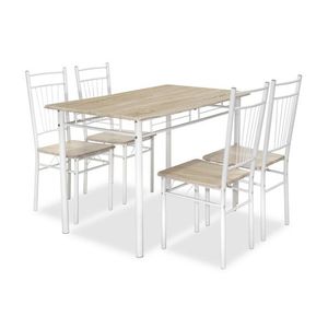 Set masa si 4 scaune Roza, Pakoworld, 120x70x75 cm, MDF, sonoma/alb lucios imagine