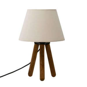 Lampa de masa PWL-1151, Pakoworld, 22x22x32 cm, lemn/PVC/textil, ecru/maro imagine