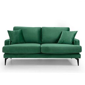Canapea 2 locuri Fortune, Pakketo, 175x90x88 cm, catifea, verde/negru imagine