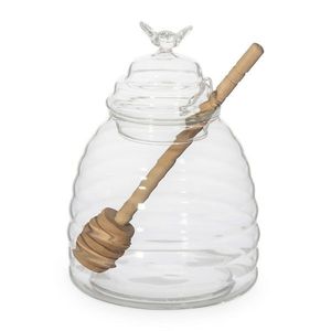 Borcan cu capac si lingura pentru miere Mella, Homla, 460 ml, sticla/lemn, transparent/natur imagine