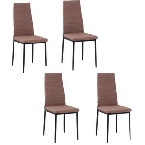 Set 4 scaune captusite pentru sufragerie, Scaune de bucatarie, din metal si material textil kaki HOMCOM | Aosom RO imagine