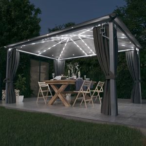vidaXL Pavilion cu perdele & șiruri lumini LED antracit 4x3m aluminiu imagine