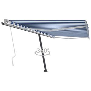 vidaXL Copertină autonomă retractabilă manual albastru/alb 400x300 cm imagine