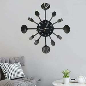 vidaXL Ceas perete cu model lingură/furculiță, negru, 40 cm, aluminiu imagine