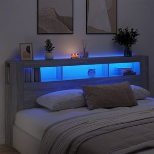 vidaXL Tăblie de pat cu LED, gri sonoma, 220x18, 5x103, 5 cm, lemn imagine