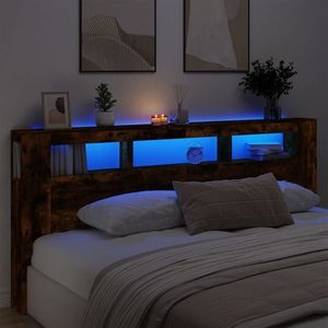 vidaXL Tăblie de pat cu LED, stejar fumuriu, 220x18, 5x103, 5 cm, lemn imagine
