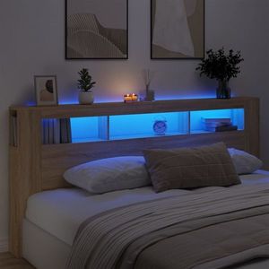 vidaXL Tăblie de pat cu LED, stejar sonoma, 220x18, 5x103, 5 cm, lemn imagine