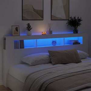 vidaXL Tăblie de pat cu LED, alb, 220x18, 5x103, 5 cm, lemn imagine