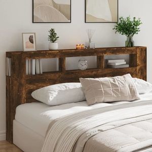vidaXL Tăblie de pat cu LED, stejar fumuriu, 220x18, 5x103, 5 cm, lemn imagine