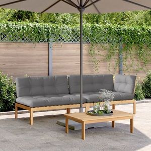 vidaXL Set canapele grădină cu perne din paleți, 3 piese, lemn acacia imagine
