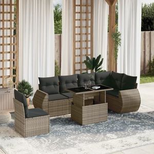 vidaXL Set canapele de grădină, 7 piese, cu perne, gri, poliratan imagine