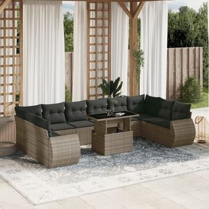 vidaXL Set canapele de grădină cu perne, 11 piese, gri, poliratan imagine