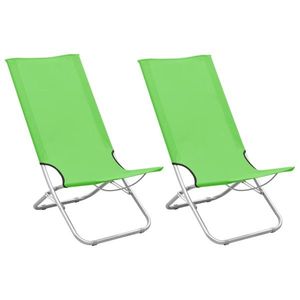 vidaXL Scaune de plajă pliante, 2 buc., verde, material textil imagine